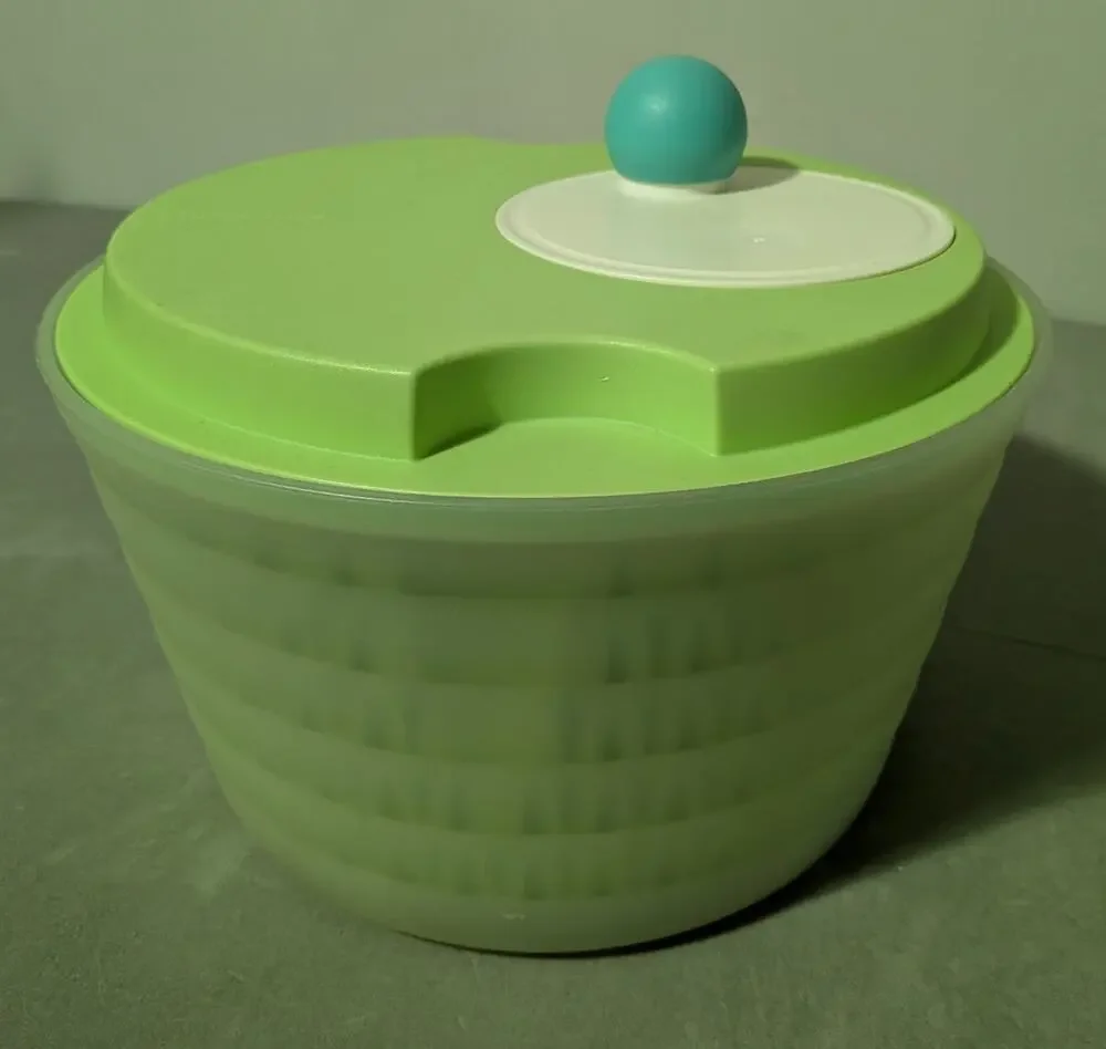 Tupperware Spin N Save Salad Spinner 4.5L Lime Green Teal Knob 3 Piece Set